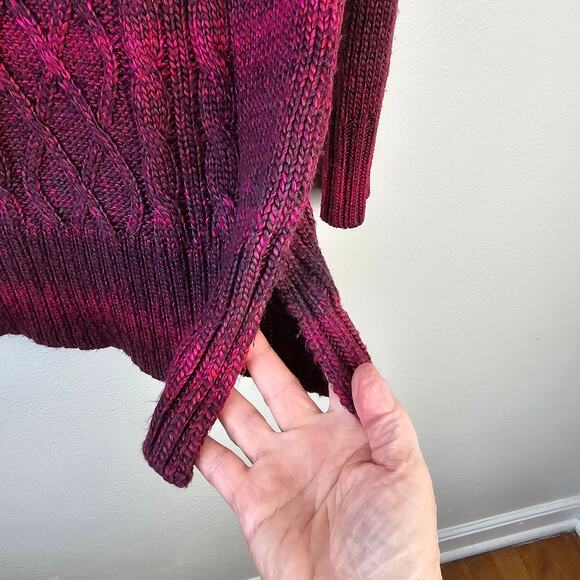 Prana Leisel Cable Knit Sweater Women's L Plum Ombre V Neck Longline Outdoorcore - Picture 5 of 10